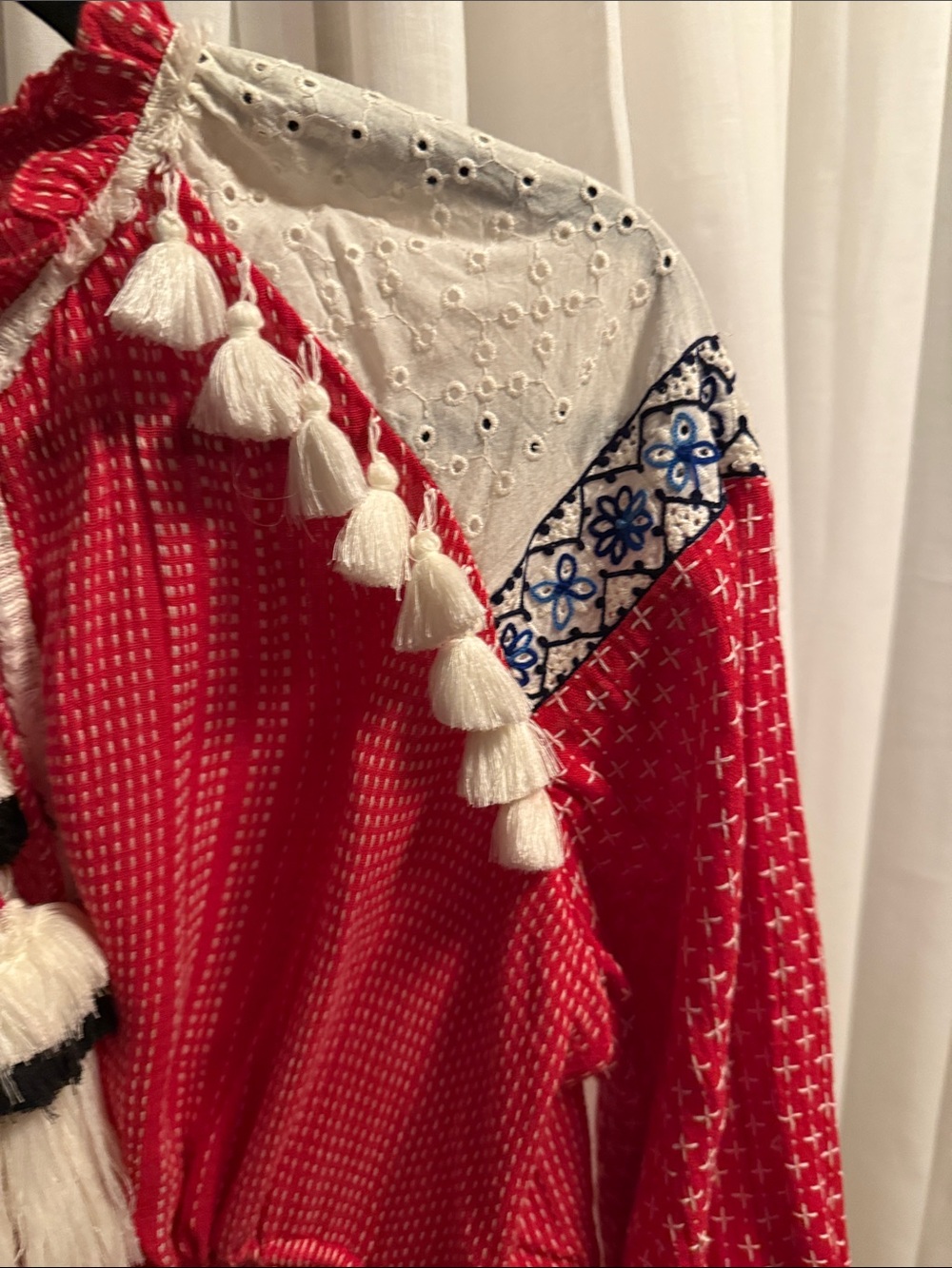 HEMANT & NANDITA Red Embroidered Tassel Tunic Dress - Picture 8 of 10